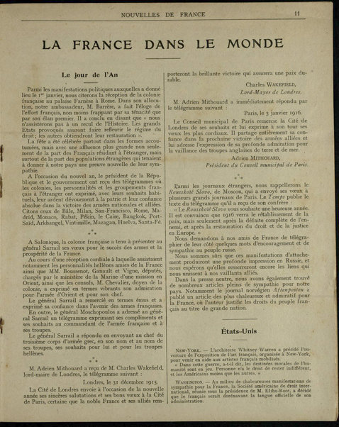 Nouvelles de France et Bulletin des Français résidant à l'étranger : chronique hebdomadaire de la presse française